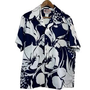 Nani of Hawaii x Liberty House Blue White Tropical Floral Hawaiian Shirt
